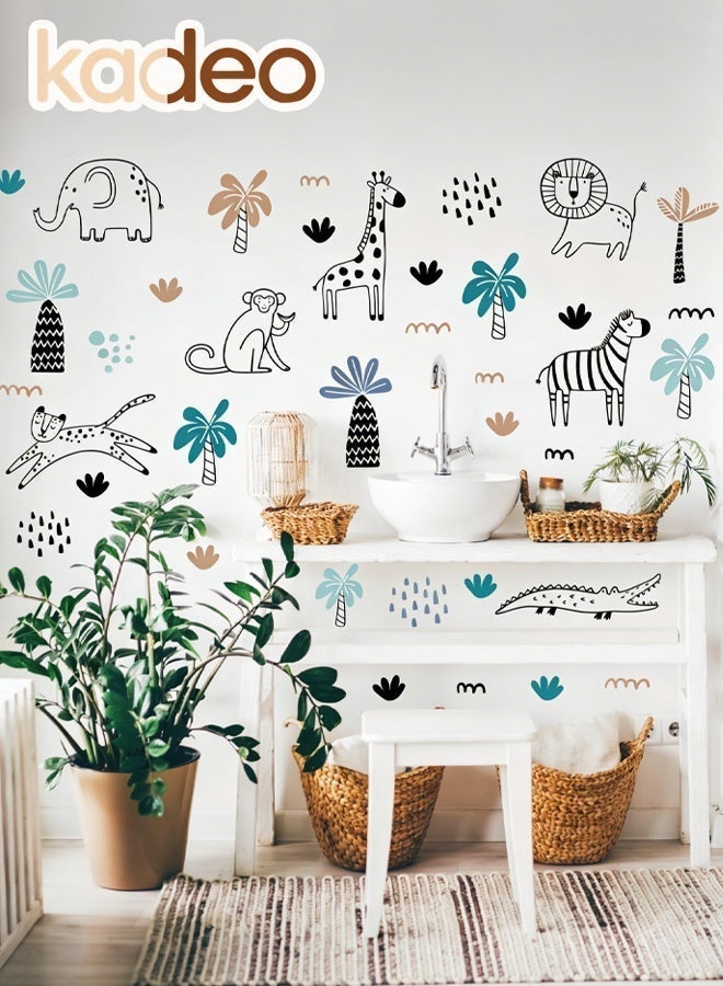 kadeo Safari Wildlife Animal Wall Decals, Waterproof, PVC Material Wallpaper, Line Art Peel & Stick Decor, without Ddamaging the Wallpaper for Kids’ Room & Nursery - Image 3